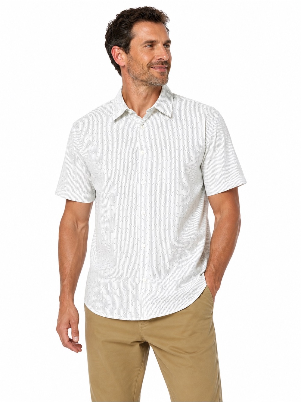 Alfani White Short-Sleeve Button-Down Shirt with Subtle Texture Size XXL